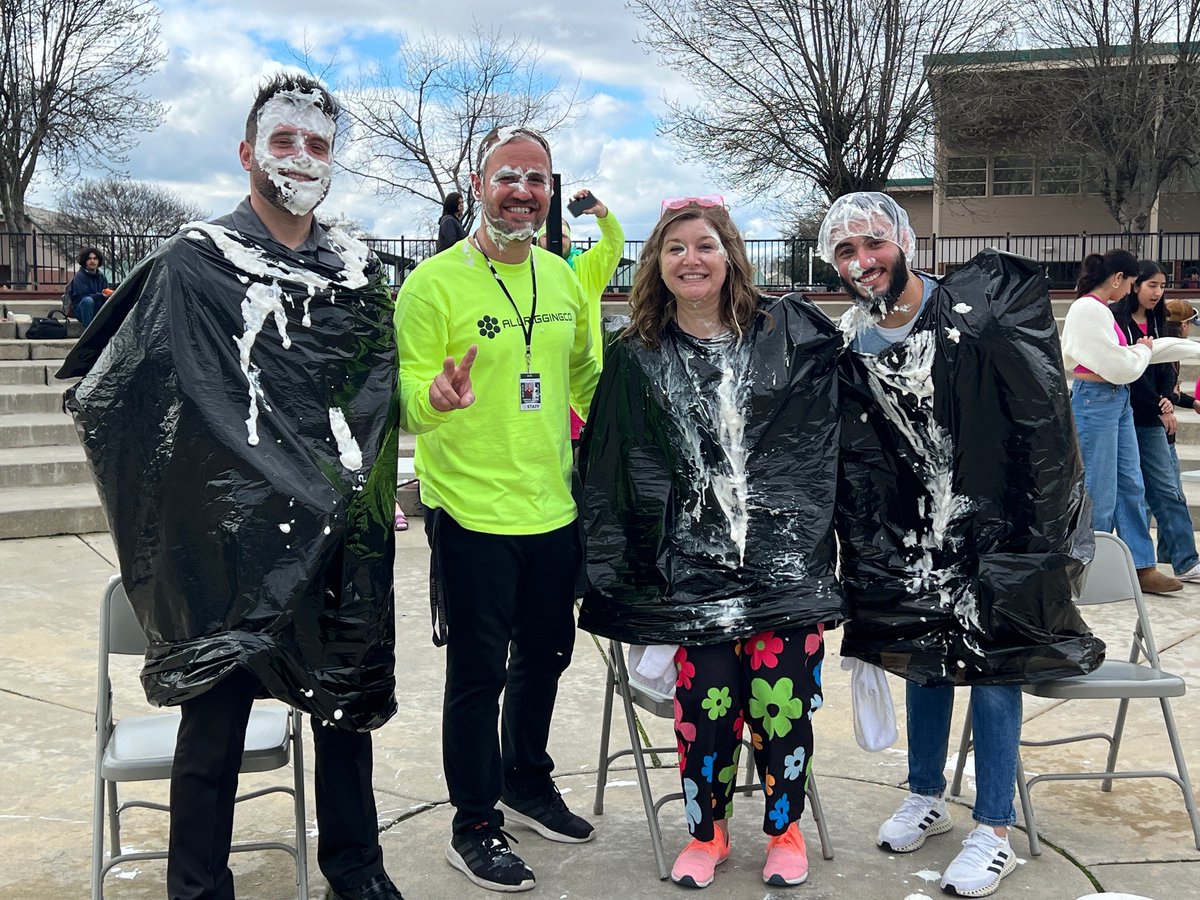 Ag teachers embracing the sweet chaos! FFA Week continues today with a Pie the Teacher event at Central Valley High School: Before the whipped cream war vs. After the laughter-filled aftermath Central Valley High School