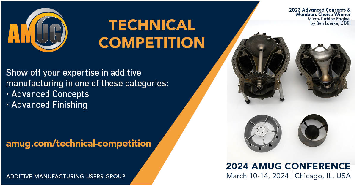 AdditiveMFGUG's tweet photo. Only two weeks left to enter the #AMUG Technical Competition, so stop procrastinating! 

All entries will be displayed during the AMUGexpo and winners will be announced at #AMUG2024.
Entries accepted through February 23.
https://t.co/kn42a4NMiq

#ForUsersByUsers #AMUGTechComp https://t.co/IY8qvJQem4