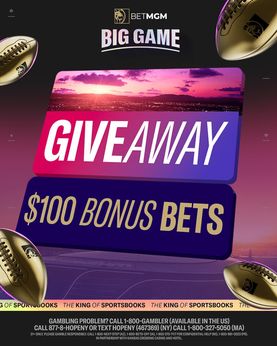 To celebrate Big Game week we are giving 5 random winners $100 in bonus bets everyday leading up to Sunday 😎 

How to Enter:
1️⃣ Like this post 
2️⃣ Comment with your pick for the Big Game using #BetMGM

- T&amp;C's apply
- Deadline to enter is midnight tonight