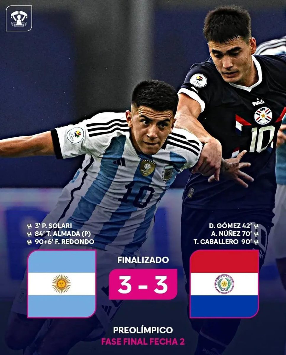 sellaste's tweet photo. A pesar de salvar un punto en el último minuto. #Argentina se complica en sus aspiraciones de ir a #Paris2024 

A #Paraguay le basta un empate en la jornada final https://t.co/5KBM3BSEya