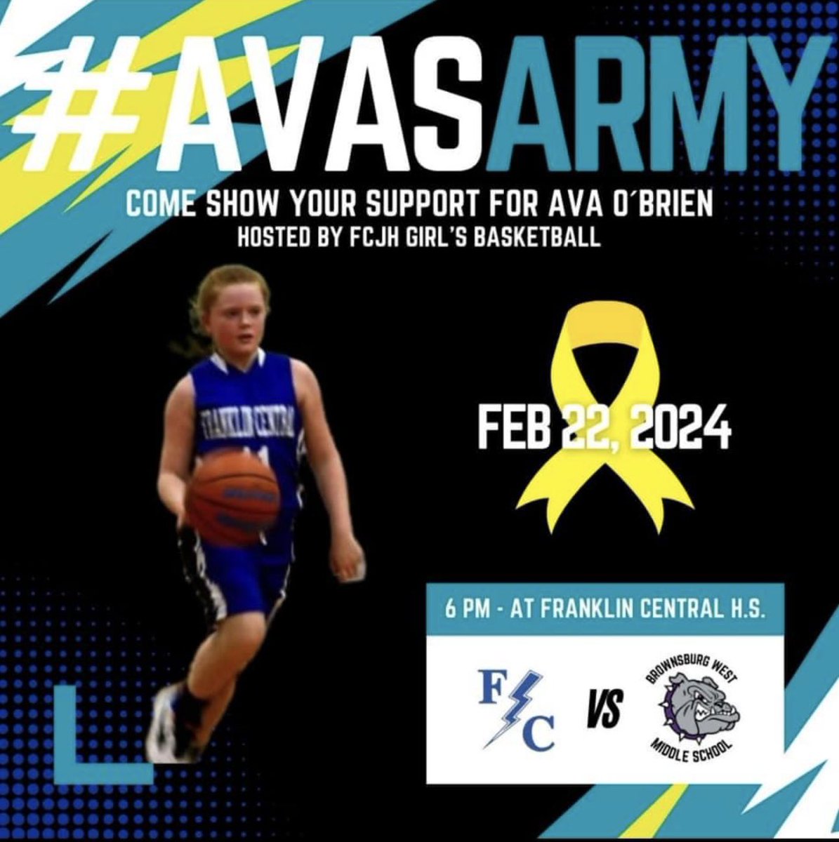 Circle City Family, we need your help! Come show your support for Ava O’Brien on Thursday February 22nd at Franklin Central High School at the girls basketball game! We are all apart of #AvasArmy so let’s pack the house and show our support #CircleFamily 💜