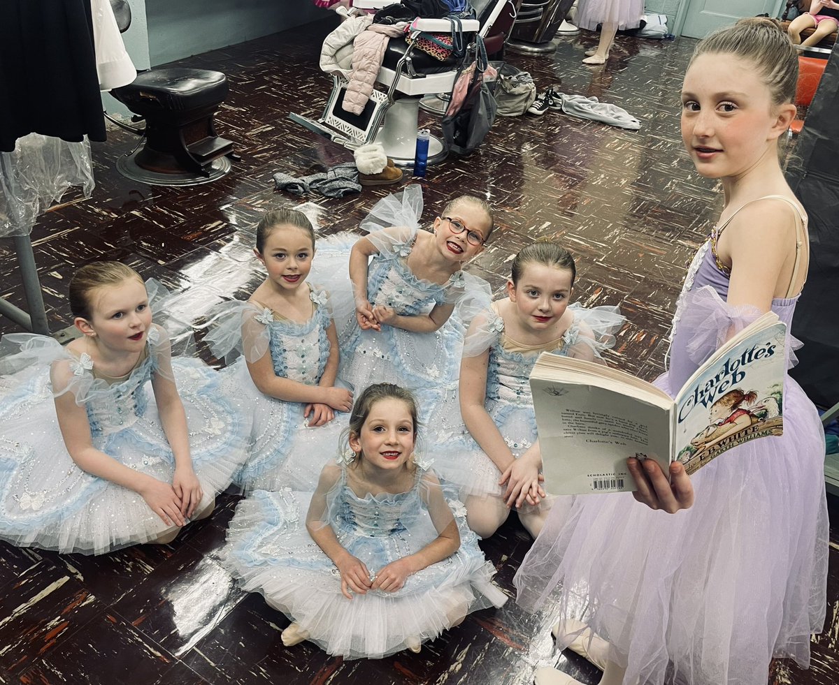 Fint42's tweet photo. @CVSDnews Elementary students from Hampden, Silver Spring and Shaull reading the ODOB together backstage at their dress rehearsal rehearsal for “Sleeping Beauty” presented by The Studio ballet company https://t.co/qBqptSJfJy