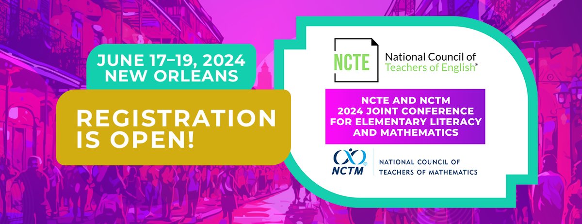 ncte's tweet photo. Registration for the NCTE-NCTM Joint Conference is now open! Join us in New Orleans, June 17-19, 2024. Learn more at https://t.co/w4MZmaLG4Z. Be part of the interconnectedness of math &amp; literacy! https://t.co/jP7M0ZPywH
