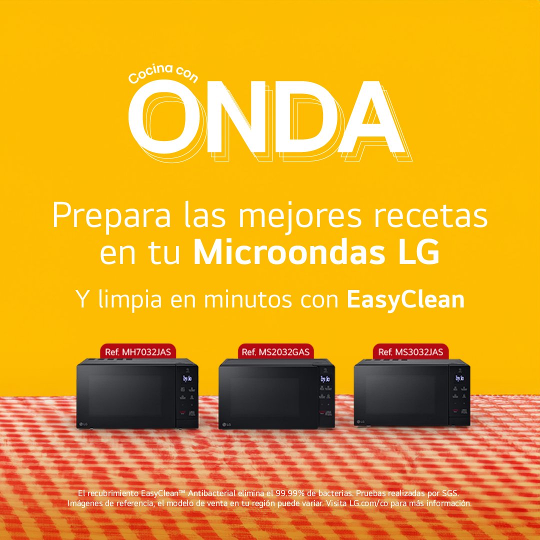 lg_colombia's tweet photo. No te quedes con el antojo. 😳 🤩
Cocina y limpia en minutos con los Nuevos Microondas LG, para que prepares esas recetas que tanta hambre te dan mientras estás en tus redes sociales. Entra ahora: https://t.co/j1EbgptUjR
#LG #LifesGood #MicroondasLG https://t.co/2a5gMxk3CN