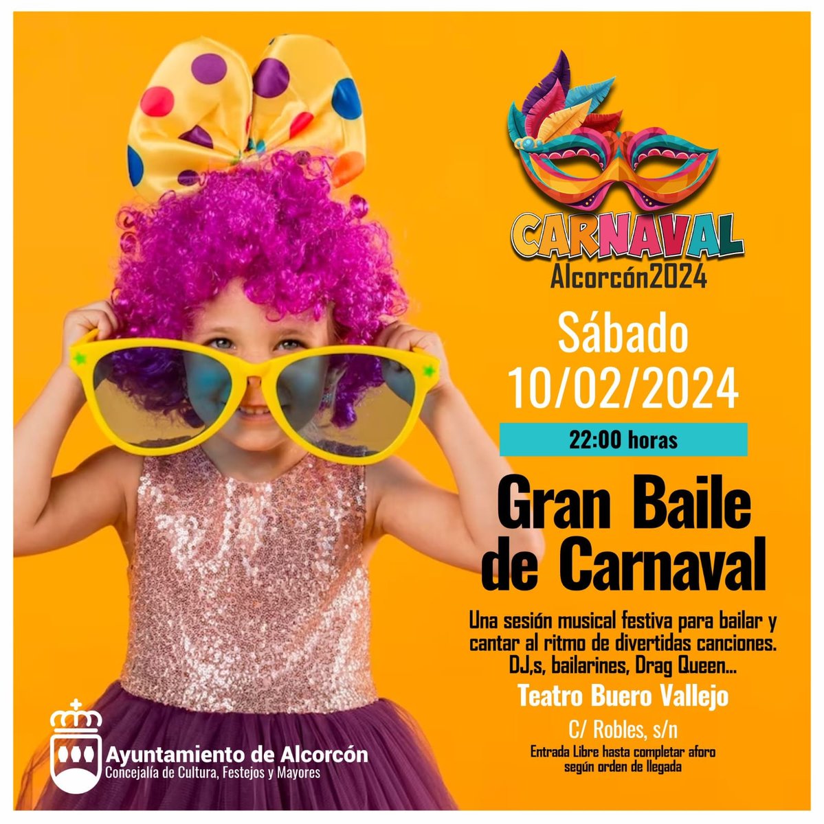 ¡Allí estaremos! Habrá música, animación, barra con bebida y comida... Tras el desfile del sábado, ¡vuelve la fiesta de Carnaval al Buero Vallejo! 😍🎶🎉🎶🍺🥂 #Carnaval2024 #Alcorcon