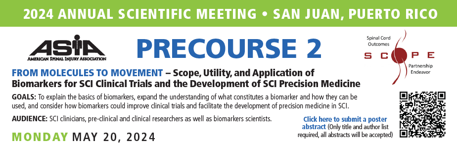 IOSCIRS's tweet photo. The Spinal Cord Outcomes Partnership Endeavor (SCOPE) is excited to announce a one- day biomarker pre-course on May 20, 2024 at the ASIA 2024 Annual Scientific Meeting (May 20 - 23) https://t.co/QHZtNmvQpF