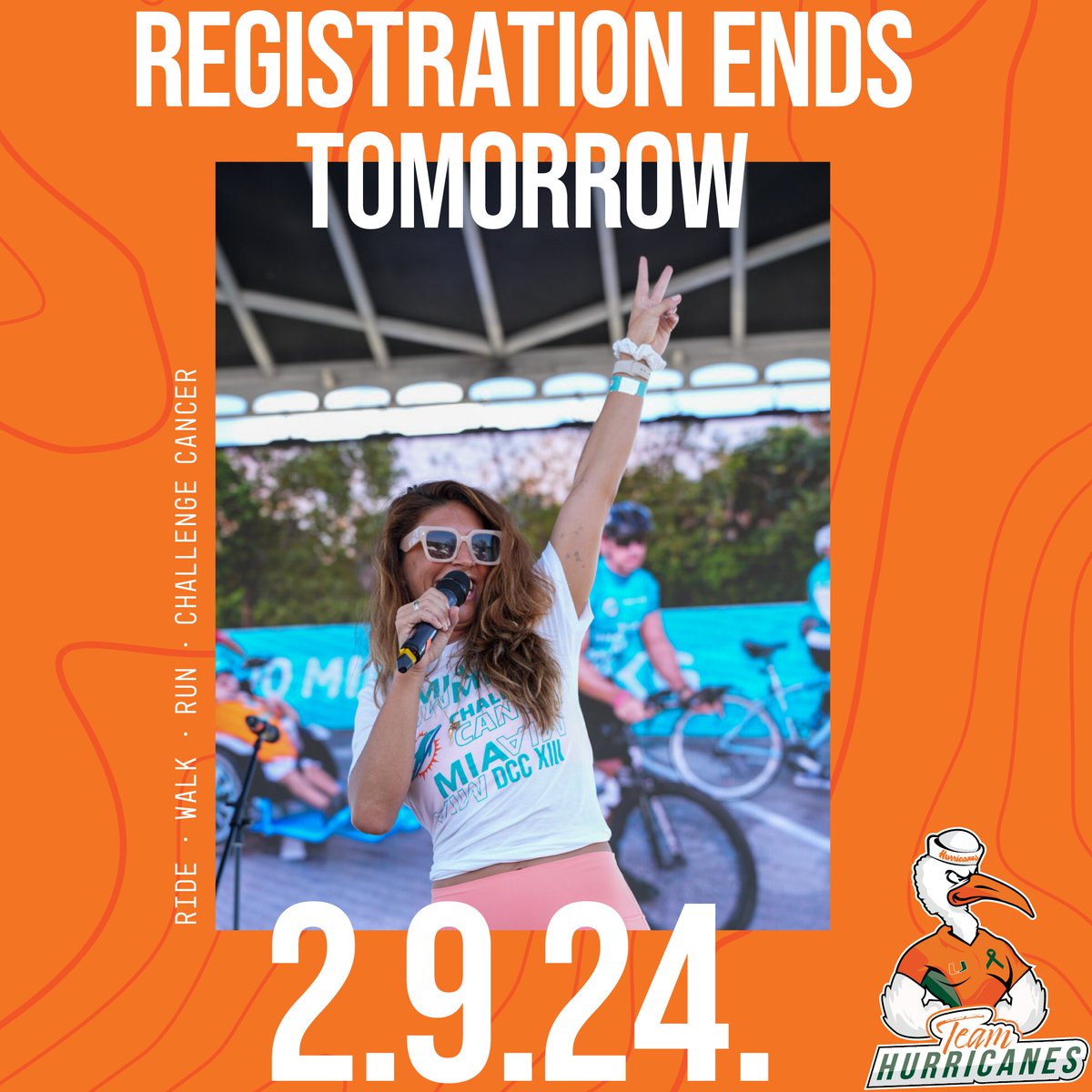 Last day to register for #DCCXIV is ✌️morrow! Join Team Hurricanes and ride, run or walk to raise funds for research @sylvestercancer! 🙌 Link to register: bit.ly/WECANDCCXIV