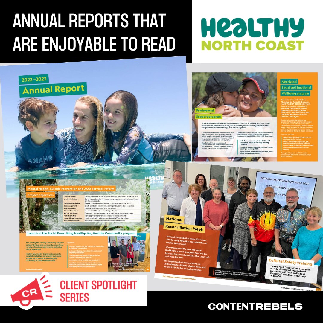 We loved working on this project with Healthy North Coast to produce an engaging annual report that really connected with their audience. View the full report here: hnc.org.au/wp-content/upl…

#AnnualReports #ReportWriting #OutsourceYourReports