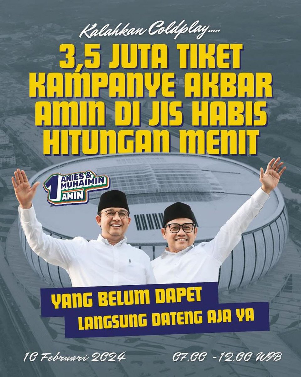 #KumpulAkbarJIS01
#Ber1BeraniBerubah

<a href="/aniesbaswedan/">Anies Rasyid Baswedan</a>
<a href="/cakimiNOW/">A Muhaimin Iskandar</a>