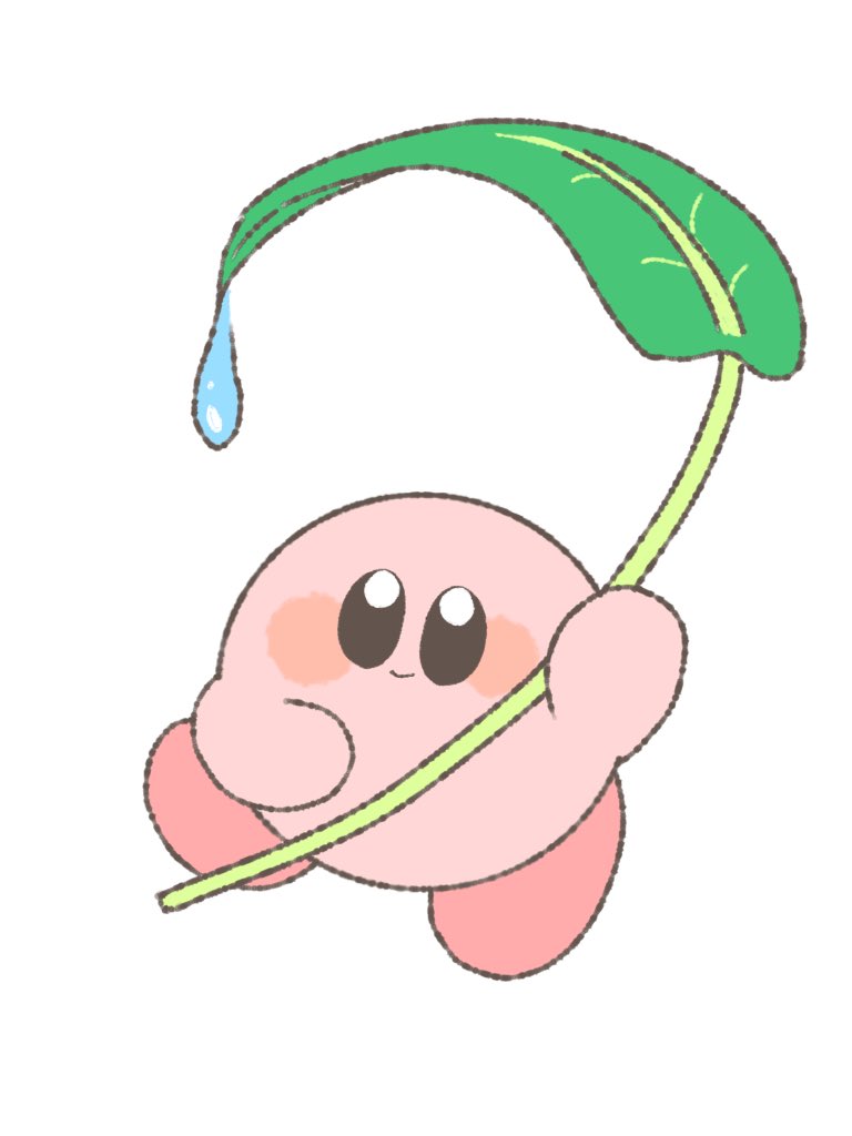 kirby no humans white background smile simple background holding solo leaf  illustration images