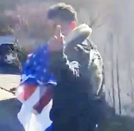 This illegal alien tore down a NY homeowner's flag and then punched and choked the homeowner. Here is his message to America.