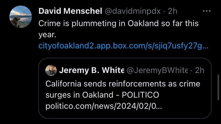 On the left is a senior reporter for Politico. On the right is a person with access to the internet who went to the Oakland Police department website.