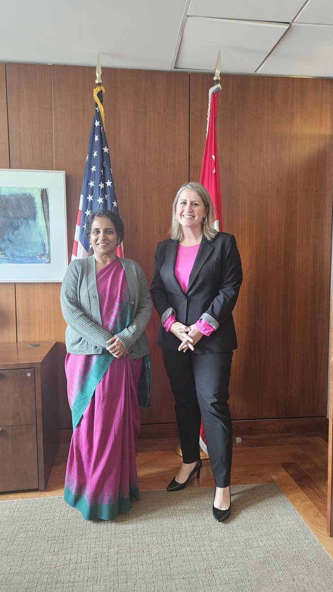 Charge d'Affaires <a href="/ranganathan_sr/">Sripriya Ranganathan</a> had an excellent  meeting with <a href="/UnderSecPD/">Senior Official for Public Diplomacy</a> Elizabeth Allen <a href="/StateDept/">Department of State</a>. Discussed 🇮🇳 &amp; 🇺🇸 ongoing and potential cooperation in strengthening knowledge partnership, women's empowerment, culture and the well-being of Indian students in the US. P2P