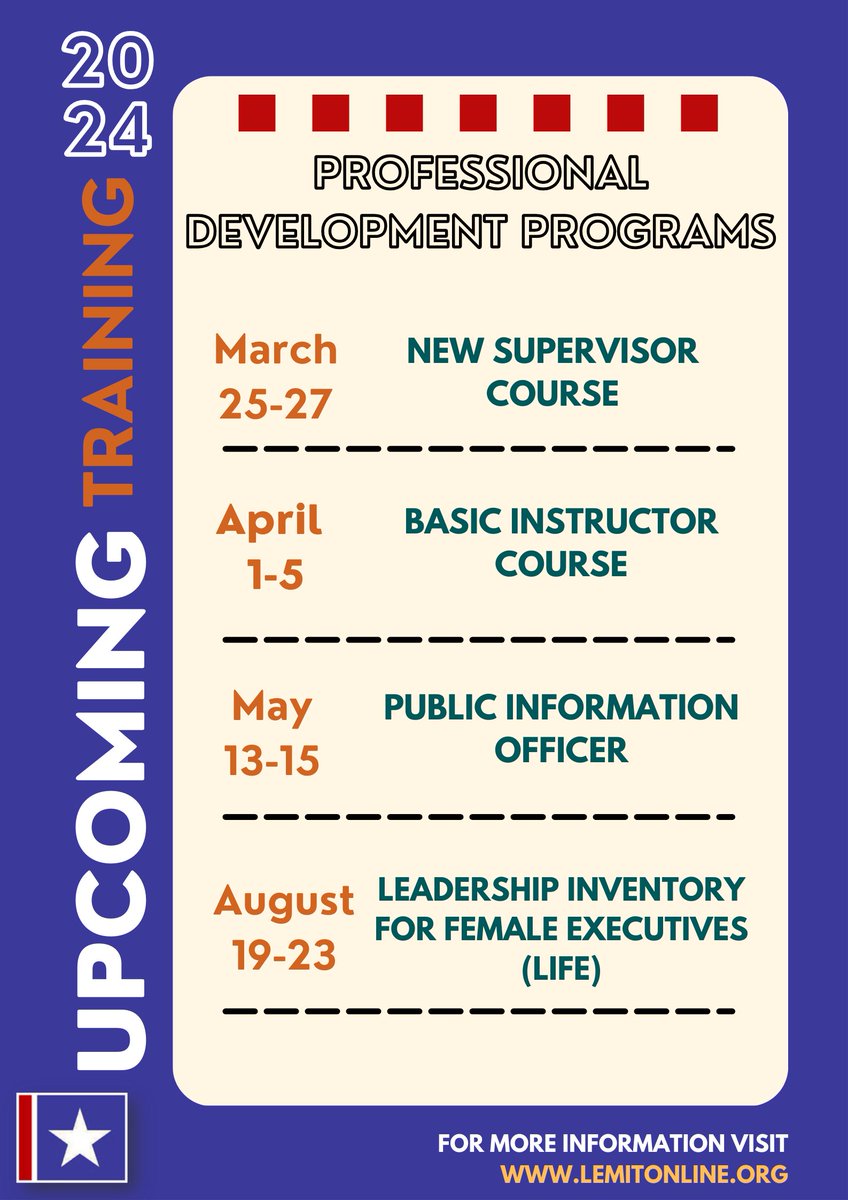 Excited for our upcoming classes! 🎉Join us for any of these professional development programs and unlock new skills. Limited spots available, so sign up now! Don't miss out on this opportunity to learn and grow with us. See you there!
