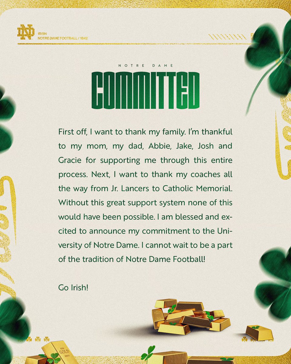 Committed to the University of Notre Dame. #GoIrish ☘️