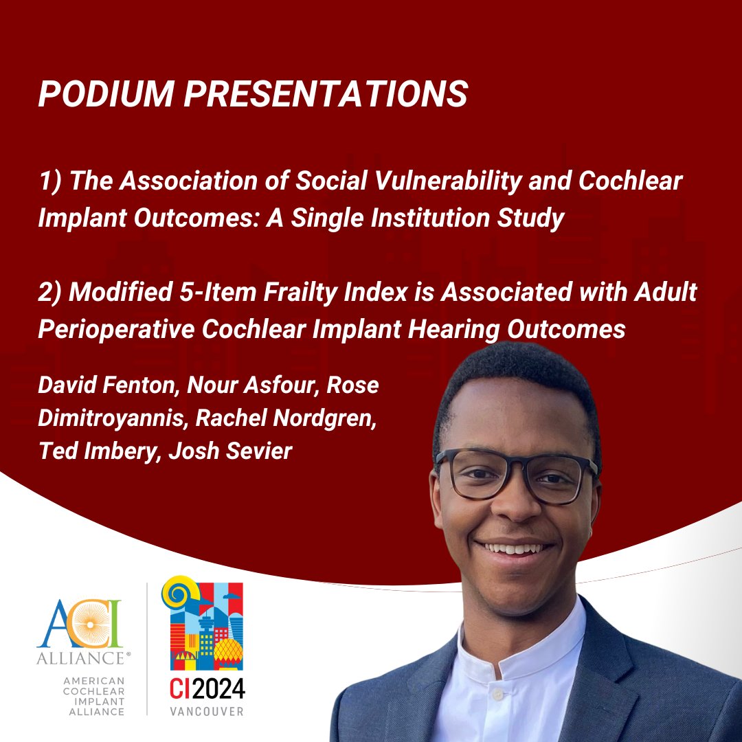Our next acceptances for the CI2024 Conference in Vancouver are from one of our medical students, David Fenton. He is presenting on association between social vulnerability and CI outcomes. He's also presenting on frailty associated with CI performance!

CONGRATULATIONS DAVID!