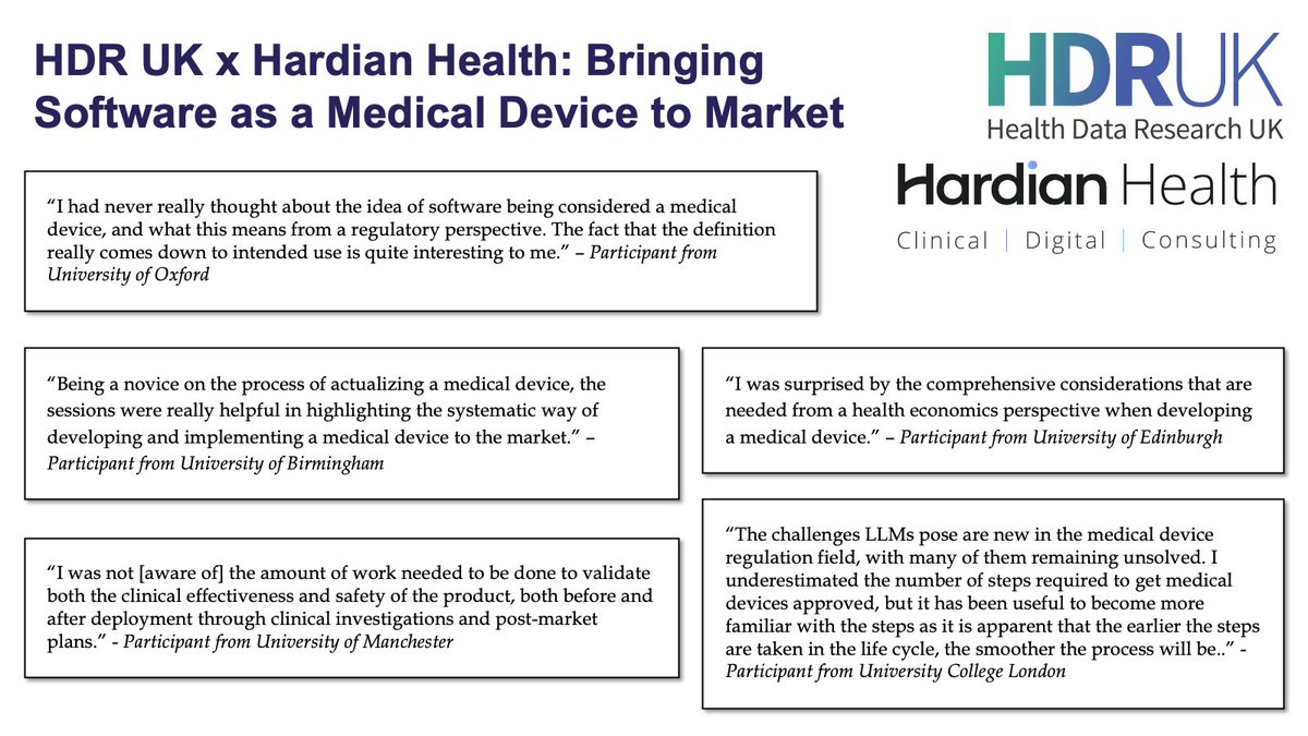 Only 7 days to go until registration closes for the @HDR_UK-@HardianHealth workshop, it should be excellent but don't take my word for it, see what participants from last years online workshop said: hdruk.ac.uk/events/hdr-uk-…