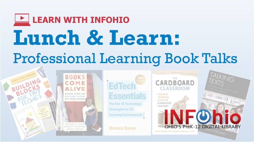 infohio's tweet image. 😋 Join us for Lunch &amp;amp; Learn Professional Learning Book Talks starting March 14. 
📅 Each week we&apos;ll feature a different eBook. 
🥪 Bring your lunch, bring a friend, and join us at Noon. 
⬇️ Follow the link to learn more.
infohio.org/blog/item/lunc…