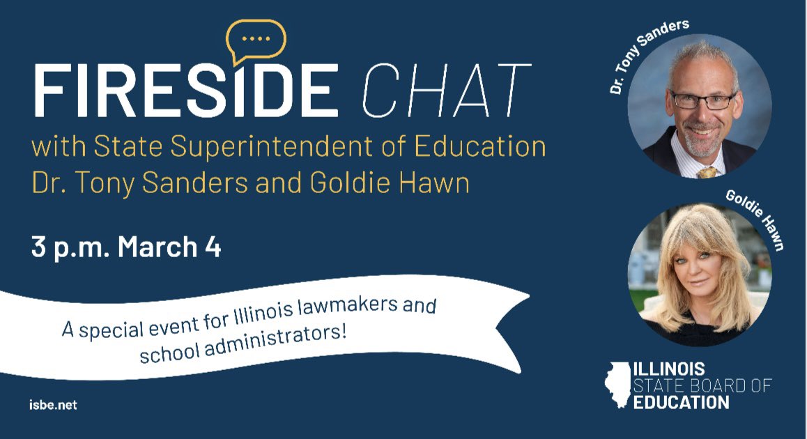 I’m so excited to announce my next fireside chat with the amazing @goldiehawn! This will be an exclusive event for @IllinoisASA, @ilprincipals and Illinois lawmakers. You’ll be inspired by Goldie and the work of her foundation, @MindUP. Mark your calendars! Registration details…