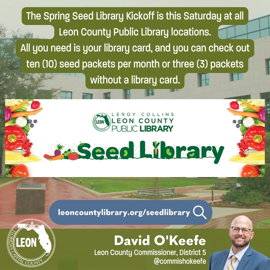 commishokeefe's tweet photo. The Spring Seed Library Kickoff is Saturday (2/10) at all @LeonCounty Public Library locations.
https://t.co/HtgPPhWAaX
#seedlibrary #seeds #gardening #seed #farmer #growyourown #community #garden #seedlibraries #library https://t.co/nNiuggAASV