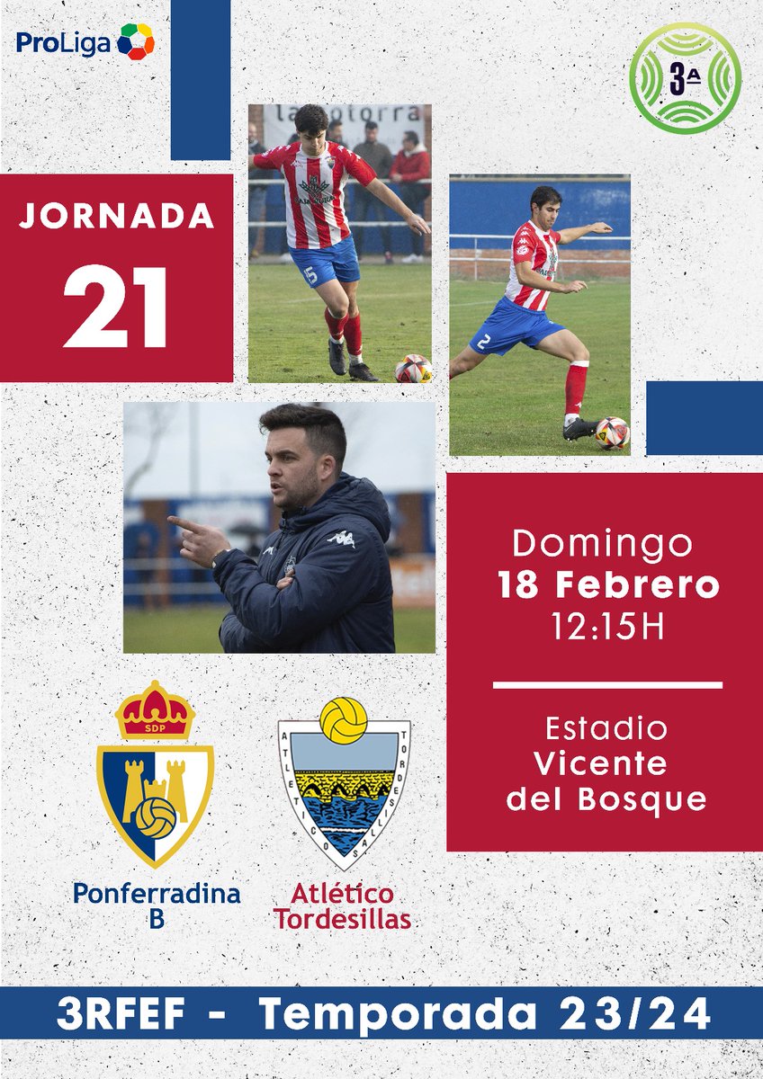 🔜 Jornada 21.  Horario confirmado

<a href="/SDP_1922/">SD Ponferradina SAD</a> "B" Vs
<a href="/AtcoTordesillas/">Atlético Tordesillas</a>

📆 Domingo 18 de febrero 
🕛 12:15 H
🏟️ Compostilla Vicente del Bosque 

#VamosTorde💪