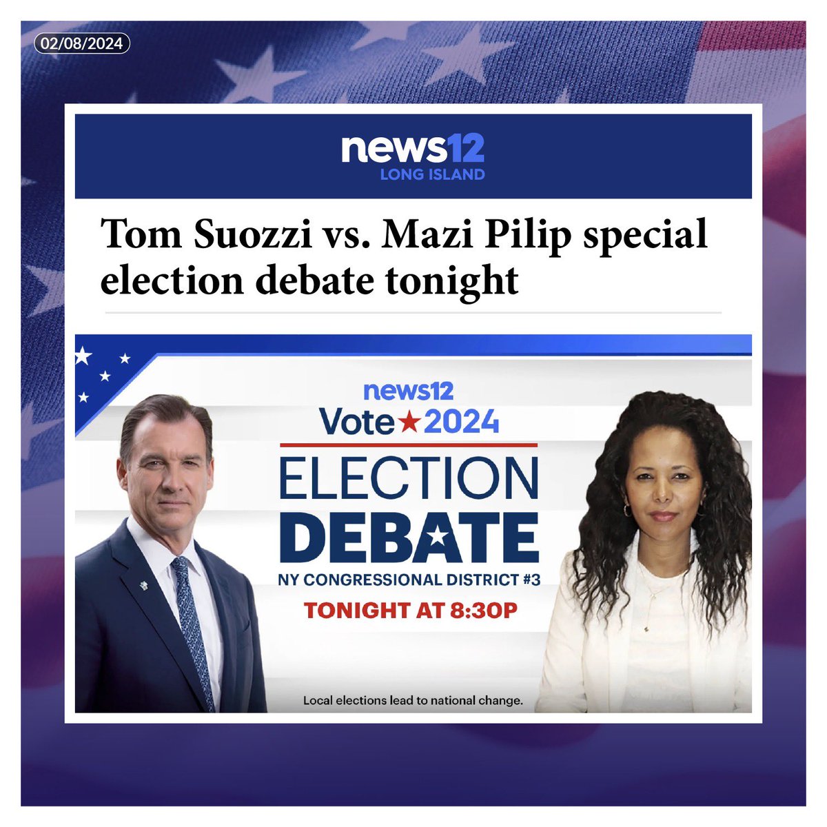 🗽It’s Debate Night in #NY03!     

Tune into <a href="/News12LI/">News12LI</a> at 8:30 pm for the town hall-style debate hosted by Rich Barrabi. 

Non-subscribers can also view the debate here for free: bit.ly/N12NYWatchNow

 ...and then first thing tomorrow, head out to #VoteEarlyVoteSuozzi