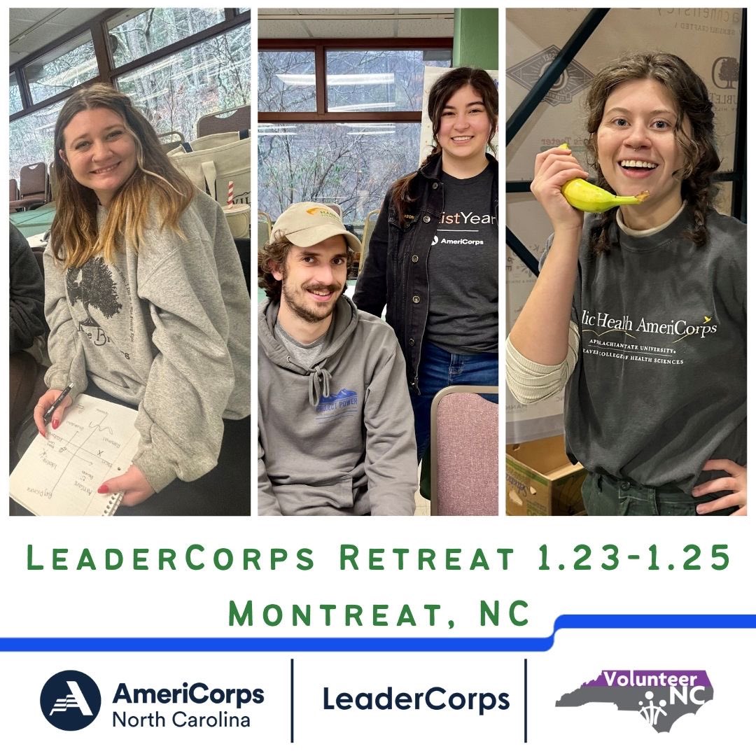 VolunteerNC's tweet photo. #VolunteerNC and #LeaderCorps members had a great time at the LeaderCorps Retreat in the quaint town of MontreatNC! They did Mindstyles Training with the charismatic ShannonStober of #JumpstartTrainingandDevelopment, volunteered at @MANNAFoodBank and team building! @americorps https://t.co/C0BY4zk2L0