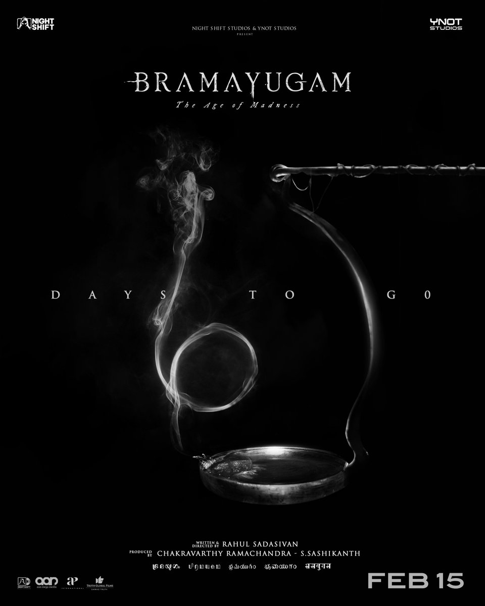 6 DAYS TO GO FOR #Bramayugam ! In Cinemas Worldwide From FEB 15 #Bramayugam starring @mammukka Written & Directed by #RahulSadasivan Produced by @chakdyn @sash041075 @allnightshifts @studiosynot @Truthglobalofcl @AanMegaMedia @APIfilms @SureshChandraa @pro_sabari @venupro