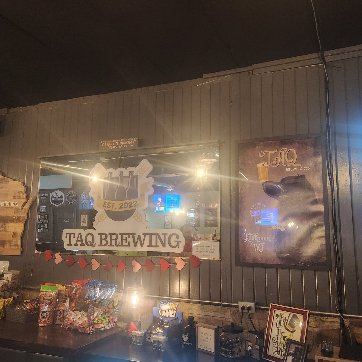 MrPaulJones's tweet photo. It's not #wibeerwednesday, but I'm hitting new (to me) Wisconsin breweries. First off: TAQ Brewing on Kaukauna. Only a couple of their own beers so far, but a cool place and a wonderful bartender. Bonus: pinball! https://t.co/0Fhc2PtXmM