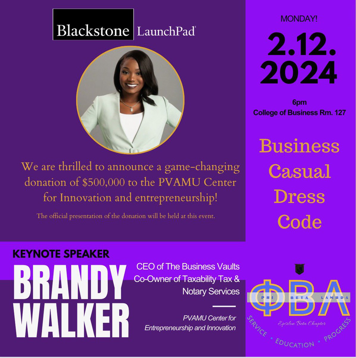Pvu_PBL's tweet photo. We the Epsilon Beta chapter of Phi Beta Lambda Business Honor Society are excited to announce that we will now be partnering with the PVAMU Center for Innovation and Entrepreneurship. @pvamu_cie We will be joining them on Monday, Show out in your best dressed outfit!  #FBLAWEEK https://t.co/gjqCfhjm1h