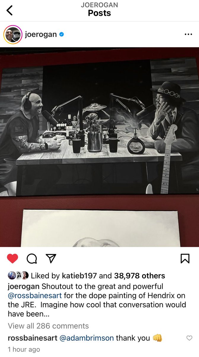 MutantD17's tweet photo. RT @RossBainesArt: Got a shoutout from Joe Rogan tonight for the painting I did for him. 
👊👊👊 https://t.co/I5nKAe0ub3