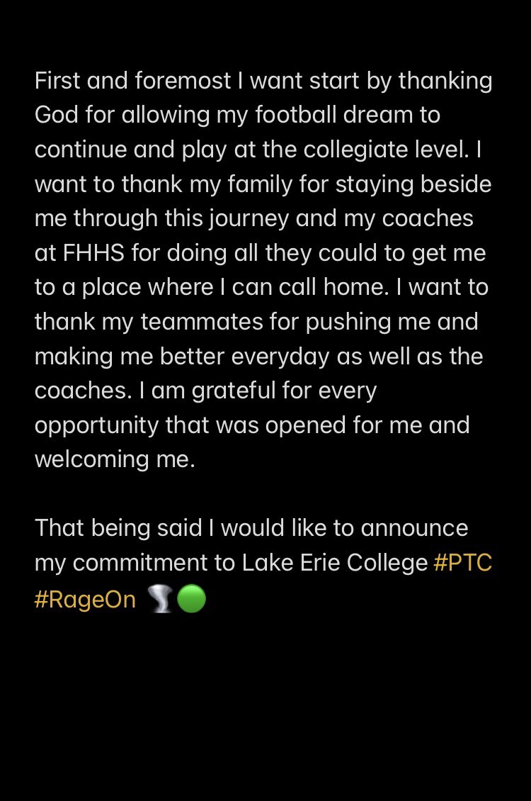 LouGarciaRosas8's tweet photo. Im proud to say that I’ve signed the letter of intent to @LakeErieFB . Thank you to everyone who helped me and is apart of my life and has been her through my journey. God is Great! @fhhs_football @CoachTOJr https://t.co/jLT1ASWSKS