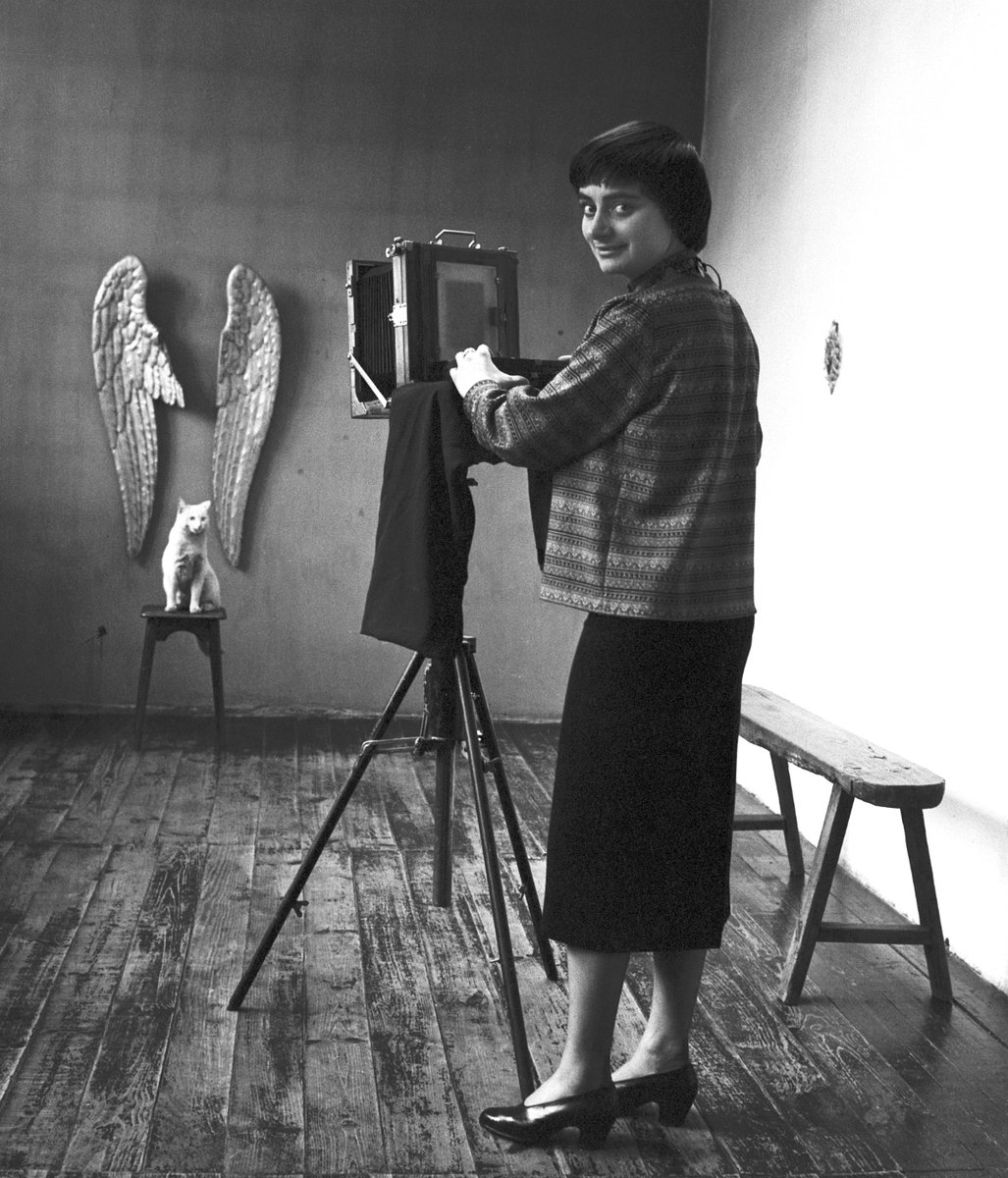 ronrontheque's tweet photo. Autoportrait d’Agnès Varda photographiant un chat dans son studio rue Daguerre, 1955. https://t.co/2KHbXPu1tB