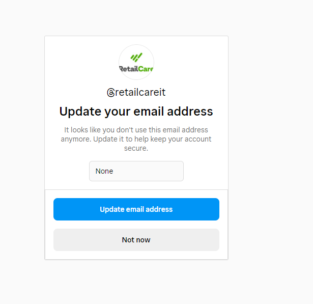 RetailCare's tweet photo. Need Support @instagram @Meta .. when logging into Instagram tomy account this screen comes up and if i press either button nothing happens and i cant get past it .. help https://t.co/EGlxM8X7qI