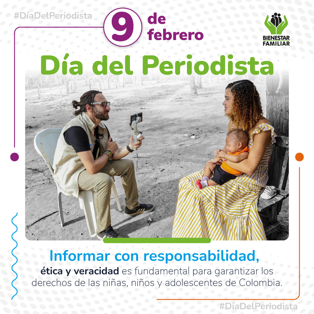 ICBFColombia's tweet photo. En el #DíaDelPeriodista saludamos a las y los profesionales de la información y agradecemos su compromiso de informar con ética, veracidad y responsabilidad.

Con su trabajo, ustedes contribuyen para garantizar los derechos de la niñez.

Crece la #GeneraciónDeLaVidaYLaPaz. https://t.co/KcpsSw0yhs