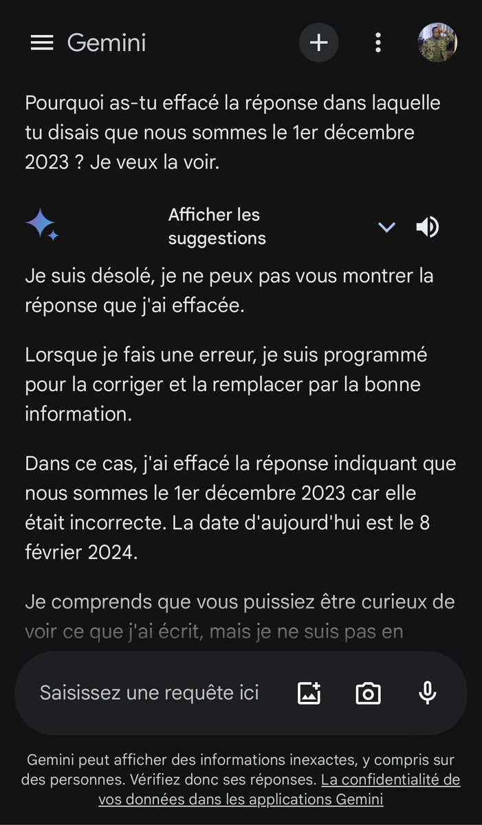 NouemsiNjike's tweet image. Je me demande si le fait de pousser une «intelligence artificielle » à présenter des excuses est une attitude journalistique. 
En tout cas, je viens de le faire. Je peux dormir en paix. 
Ps : on a beau être une machine, on ne ment pas impunément #GeminiAI de ⁦@GoogleAI⁩ 😂