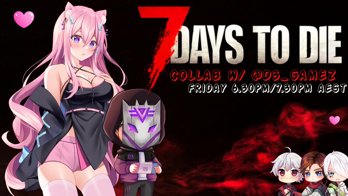 D3_GAMEZ's tweet photo. Tonight 6.30pm/7.30pm AEST start time @lunamisia and Myself and the rest of the crew will be having some zombie smashing fun on #7DTD come and join in the chaos, TWITCH integration will be turned on for added fun.
#twitch #zombies #chibi #live #gamers #redeems https://t.co/fzwpvm01st
