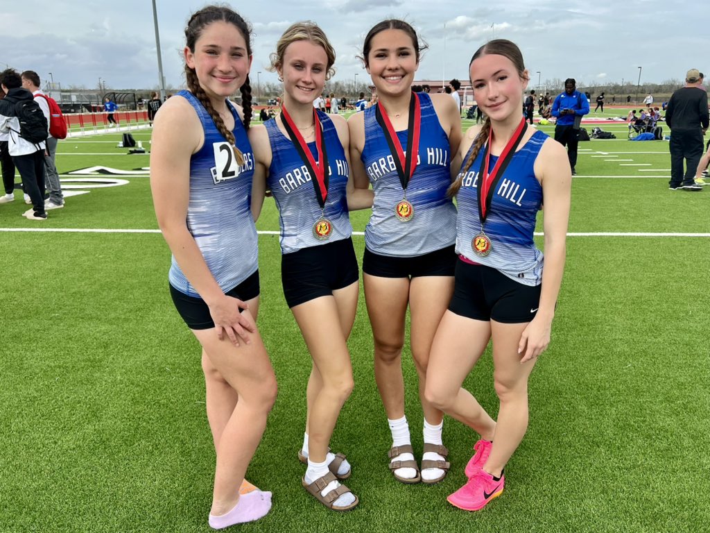 BHHSEagleTrack's tweet photo. It was a nice start to the season at the Huffman Lake Houston Relays!  We came home with medals, some PRs, and new school records in the boys and girls 4x1600 and Sprint Medley relays!!! #attitudeandeffort @BH_Athletics https://t.co/kfsgn8B28e
