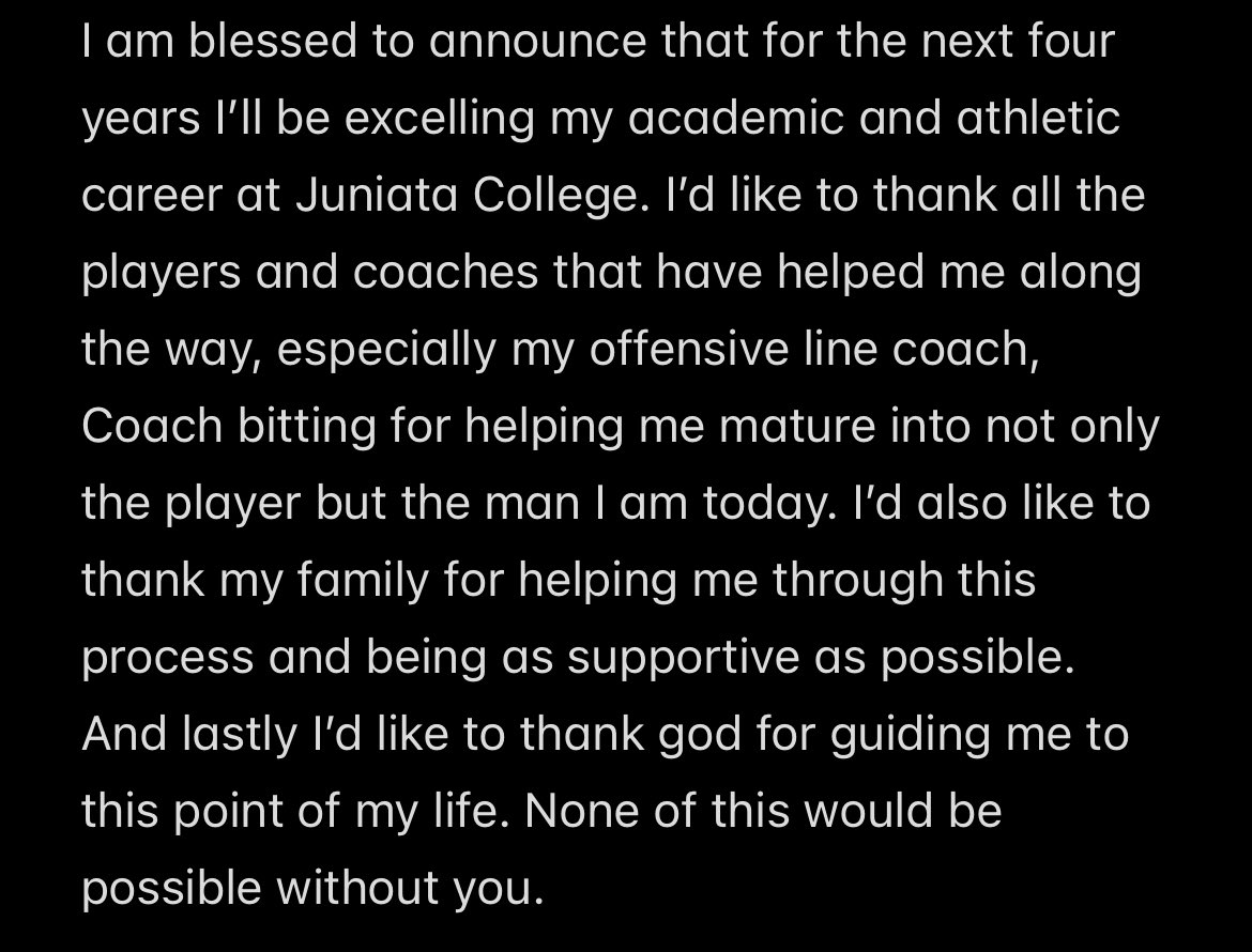 MikeDie48195570's tweet photo. After two great visits with Juniata and great conversations with Coach English and Coach Treadwell I’m beyond blessed to announce my commitment to Juniata college to excel my academic and athletic career. @JC_CoachEnglish @JuniataFootball @EJMoran1021 @CoachTreadJC @ShenQBclub https://t.co/QkjHTdFNcy