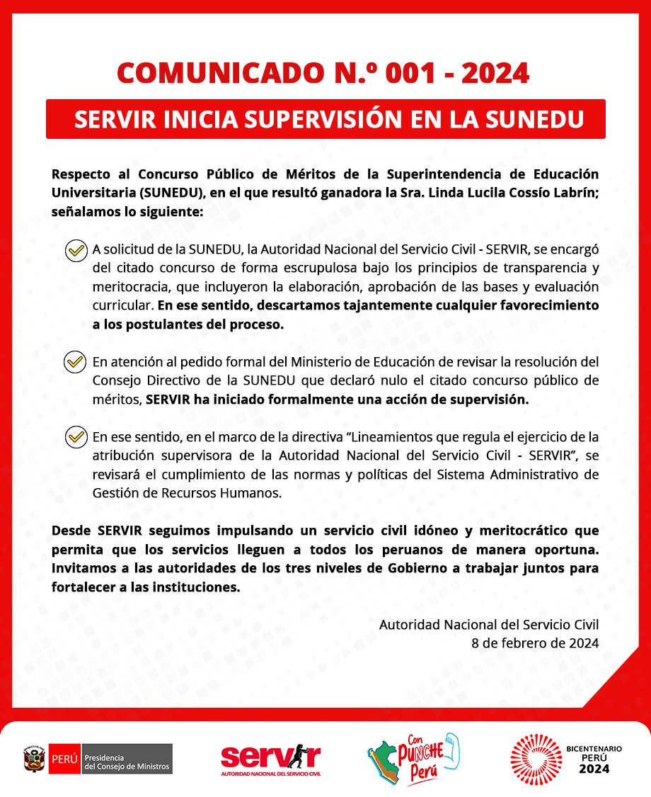 SERVIR_PERU's tweet photo. 📢 ¡Atención a #Comunicado de SERVIR!
Puede verlo también en el #GobPe: https://t.co/hxNoWYJrBw
#ServidorInformado #SupervisiónServir https://t.co/HgUdvJIozU
