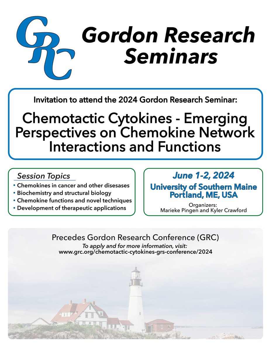 Kyler (@kyler_crawford) on Twitter photo Join us at the GRS weekend June 1-2 before the 2024
<a href="/GordonConf/">Gordon Research Conferences</a> on chemotactic cytokines! Discuss the cutting edge of chemokine research with other graduate students and postdocs from around the world. @MariekePingen
Apply now!
shorturl.at/AB038
#chemokine #gordon Join us at the GRS weekend June 1-2 before the 2024
<a href="/GordonConf/">Gordon Research Conferences</a> on chemotactic cytokines! Discuss the cutting edge of chemokine research with other graduate students and postdocs from around the world. @MariekePingen
Apply now!
shorturl.at/AB038
#chemokine #gordon
