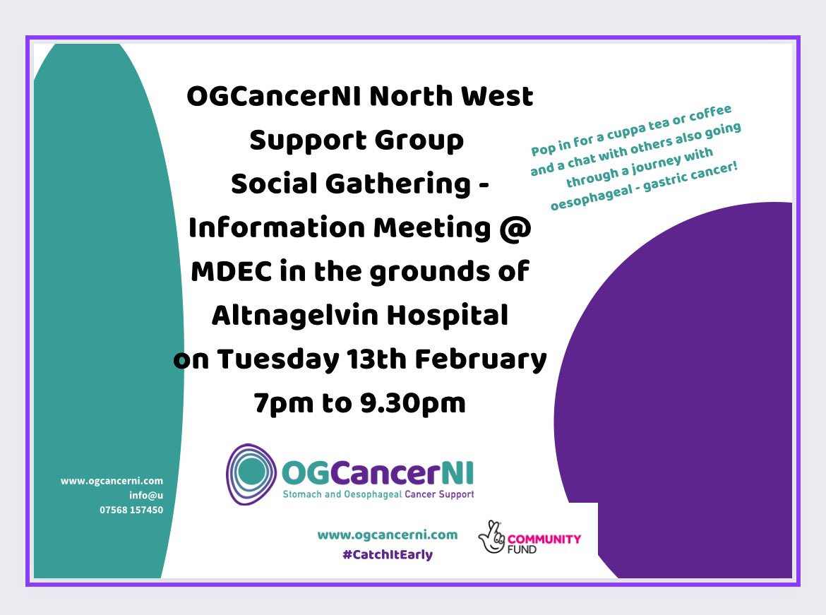 Affected by oesophageal or stomach cancer? Save the Date! Contact: info@ogcancerni.com