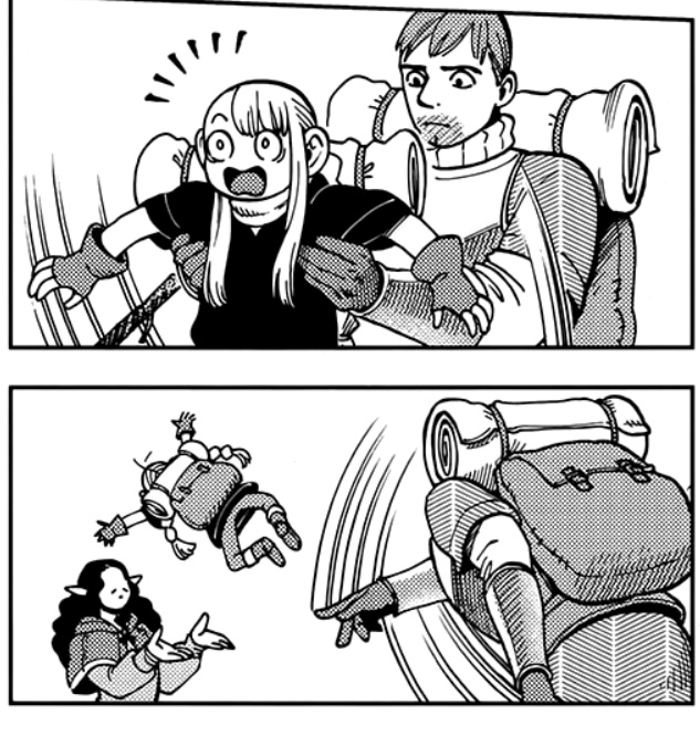 collecting panels of half-foot marcille being picked up and thrown around like she weighs nothing