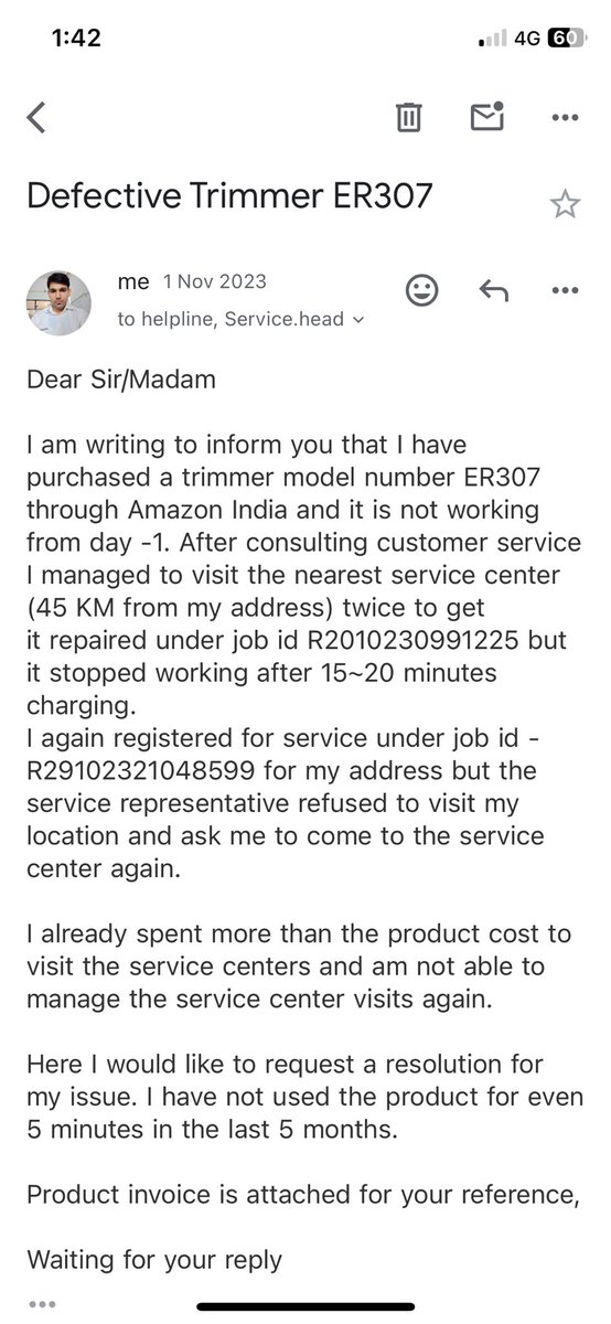 rajneshdagar's tweet photo. @PanasonicIndia @panasonic @PanasonicIndia worst service I ever had for any personal appliances even after trying even mode of communication and Channels. Not recommended at all to anyone. #panasonicpoorservice  @PanasonicNA #PanasonicIndia https://t.co/mEuU5Tjkej