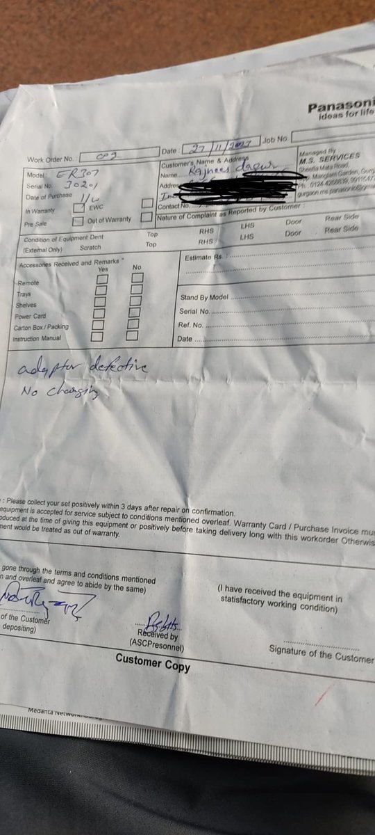 rajneshdagar's tweet photo. @PanasonicIndia @panasonic @PanasonicIndia worst service I ever had for any personal appliances even after trying even mode of communication and Channels. Not recommended at all to anyone. #panasonicpoorservice #PanasonicIndia https://t.co/HtiEtxb7j1