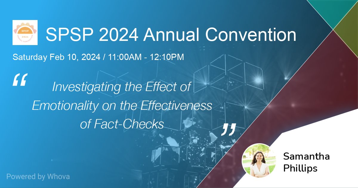 Samantha Phillips (@samanthph) on Twitter photo I am speaking at #SPSP2024 Annual Convention on work with <a href="/szeyuhninawang/">Nina Wang</a> <a href="/GordPennycook/">Gordon Pennycook</a> <a href="/DG_Rand/">David G. Rand @dgrand.bsky.social</a> where we look at the effect of emotional language on belief in false (and true!) information: osf.io/preprints/psya…
Happy to discuss further- message me if you want to meet up! I am speaking at #SPSP2024 Annual Convention on work with <a href="/szeyuhninawang/">Nina Wang</a> <a href="/GordPennycook/">Gordon Pennycook</a> <a href="/DG_Rand/">David G. Rand @dgrand.bsky.social</a> where we look at the effect of emotional language on belief in false (and true!) information: osf.io/preprints/psya…
Happy to discuss further- message me if you want to meet up!