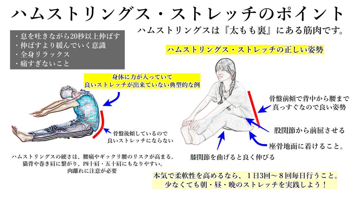 topi3001's tweet photo. たった5分でリフレッシュできる！それがストレッチのメリット。運動が苦手な人でもスキマ時間でも実践できます。効果を出すポイントは心地よい筋肉の伸び感で体の暖かさを感じること。柔軟性を引き出すなら20秒以上必要だけど、リフレッシュなら3秒でもいい。このストレッチで気をつけて欲しいことは… https://t.co/xw3uZZ7YWO