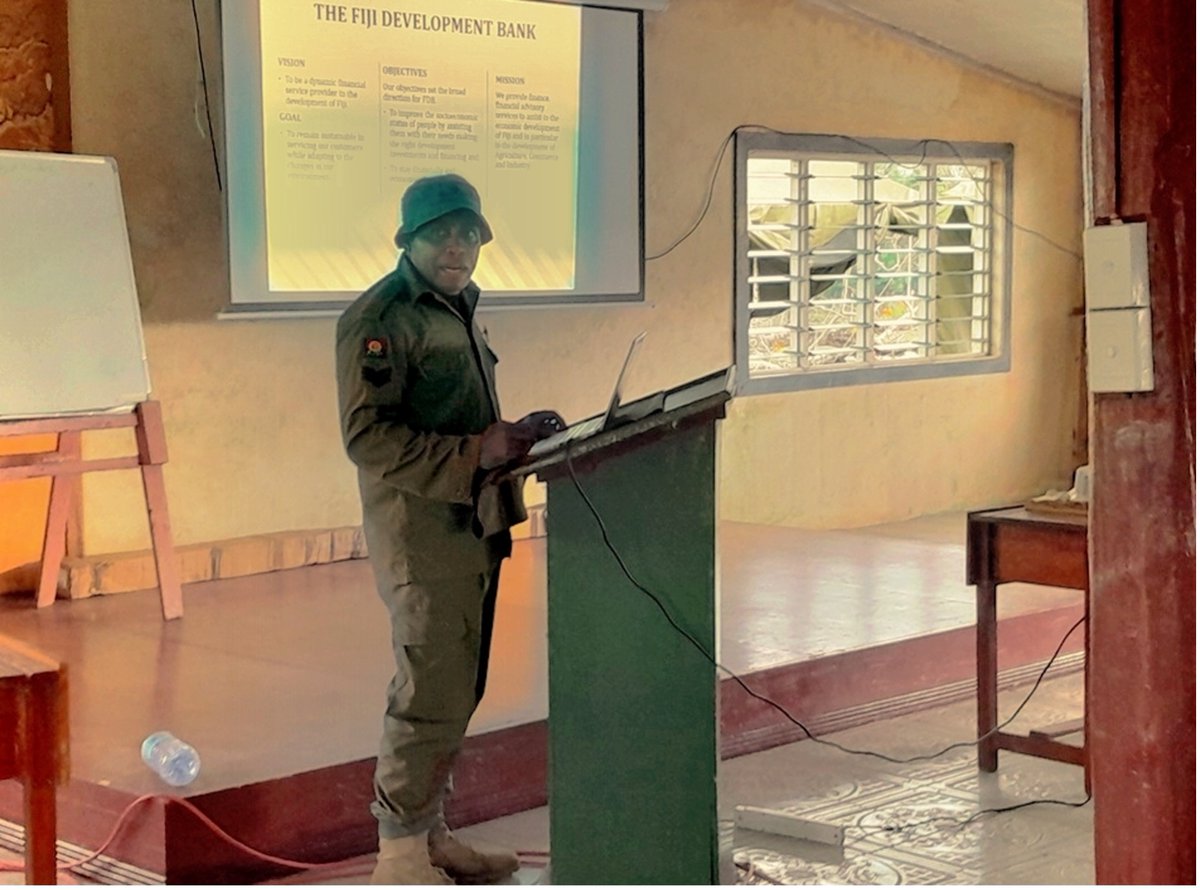 FDB's Relationship &amp; Sales Officer recently had the opportunity to trade his office sandals for tactical boots in Seaqaqa, presenting on the Bank’s products and services to over 100 RFMF officers 🫡

Read more: linkedin.com/feed/update/ur…