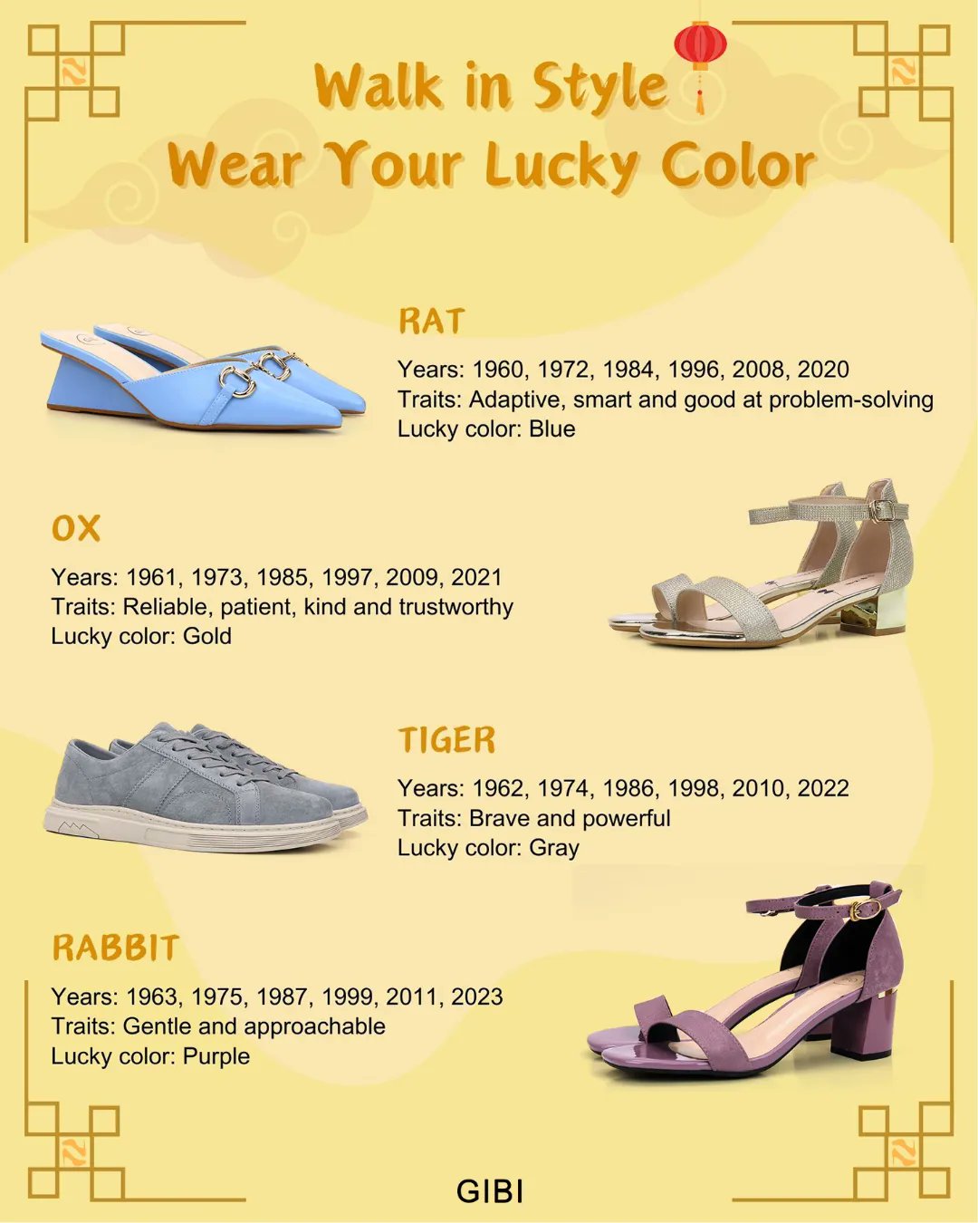 Gibi Shoes on X Embrace the Lunar New Year wearing your lucky color What is your Chinese zodiac sign s lucky color for 2024 Find out what style hues will help attract