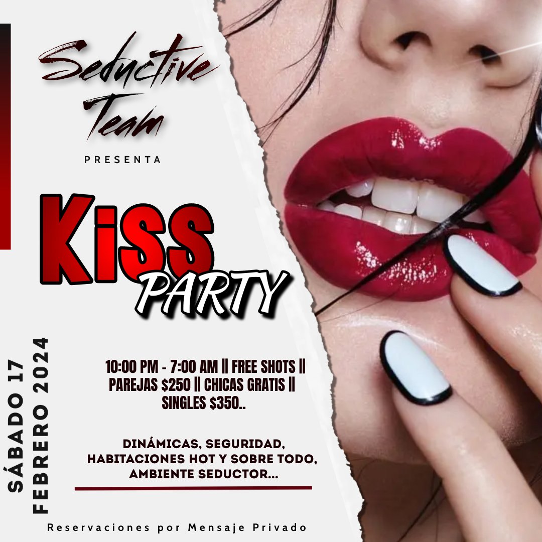 Chic@s cada vez más cerca la KISS PARTY del Seductive Team! 🔥

Aquí no gastas de más, tu llevas tus propias bebidas 😏💕

Tendremos varias sorpresas q te van a gustar.. 🥰

Habitaciones candentes, dinámicas sexys, regalos y más!! 😉

#SeductiveLife 💋
#SeductiveGirls 🔥